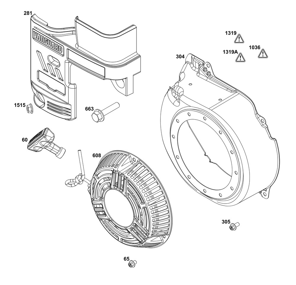 Blower Housing Group Diagram and Parts List for 12V337-0167-F1 100000 - 19Z999 Briggs and Stratton Engine